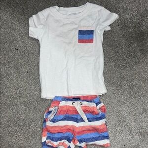 White T-Shirt and Striped Shorts Set